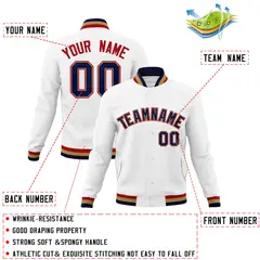 White Navy-Red Classic Varsity Full-Snap Letterman Jacket 4