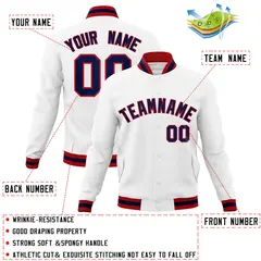 White Navy-Red Classic Varsity Full-Snap Letterman Jacket 4