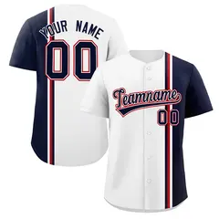 White Navy-Red Color Block Authentic Baseball Jersey 1