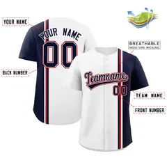 White Navy-Red Color Block Authentic Baseball Jersey 2