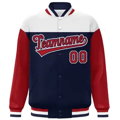 White Navy-Red Color Block Letterman Varsity Baseball Jacket 3