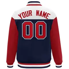 White Navy-Red Color Block Letterman Varsity Baseball Jacket 4