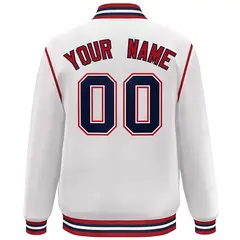 White Navy-Red Color Block Ribbon Varsity Full-Snap Bomber Jacket 4