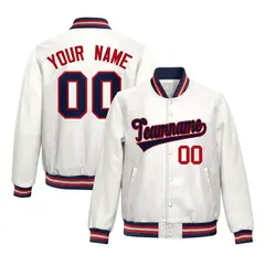 White Navy Red Full-Snap Varsity Faux Leather Letterman Jacket 1