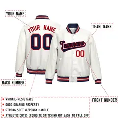 White Navy Red Full-Snap Varsity Faux Leather Letterman Jacket 2