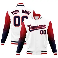 White Navy Red Gradient Raglan Varsity Letterman Jacket 1