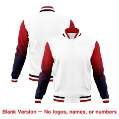White Navy Red Gradient Raglan Varsity Letterman Jacket 7