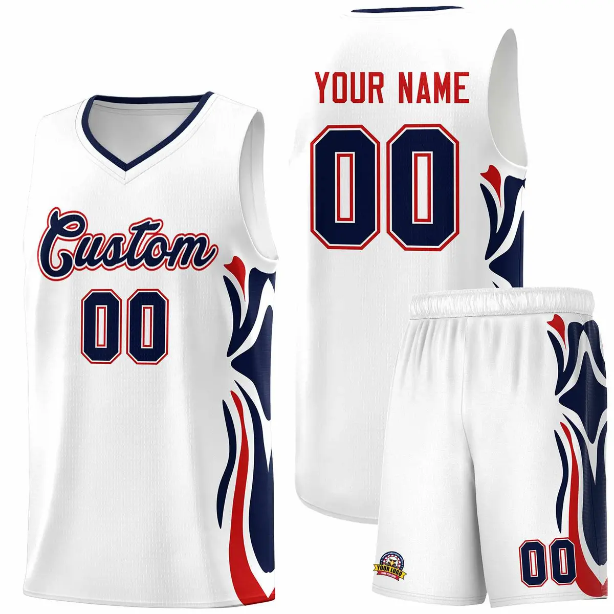 White Navy-Red Graffiti Side Curve Basketball Jersey Sets