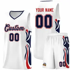 White Navy-Red Graffiti Side Curve Basketball Jersey Sets 1