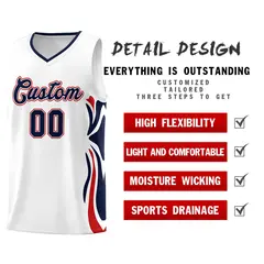 White Navy-Red Graffiti Side Curve Basketball Jersey Sets 2