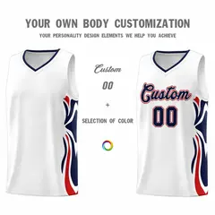 White Navy-Red Graffiti Side Curve Basketball Jersey Sets 3