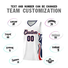 White Navy-Red Graffiti Side Curve Basketball Jersey Sets 4