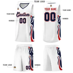 White Navy-Red Graffiti Side Curve Basketball Jersey Sets 5