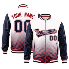 White Navy-Red Grid Color Block Letterman Raglan Jacket 1