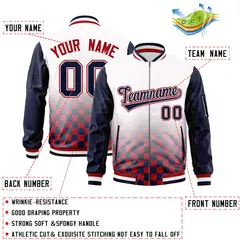 White Navy-Red Grid Color Block Letterman Raglan Jacket 2