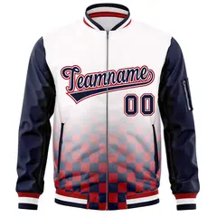 White Navy-Red Grid Color Block Letterman Raglan Jacket 3