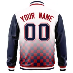 White Navy-Red Grid Color Block Letterman Raglan Jacket 4
