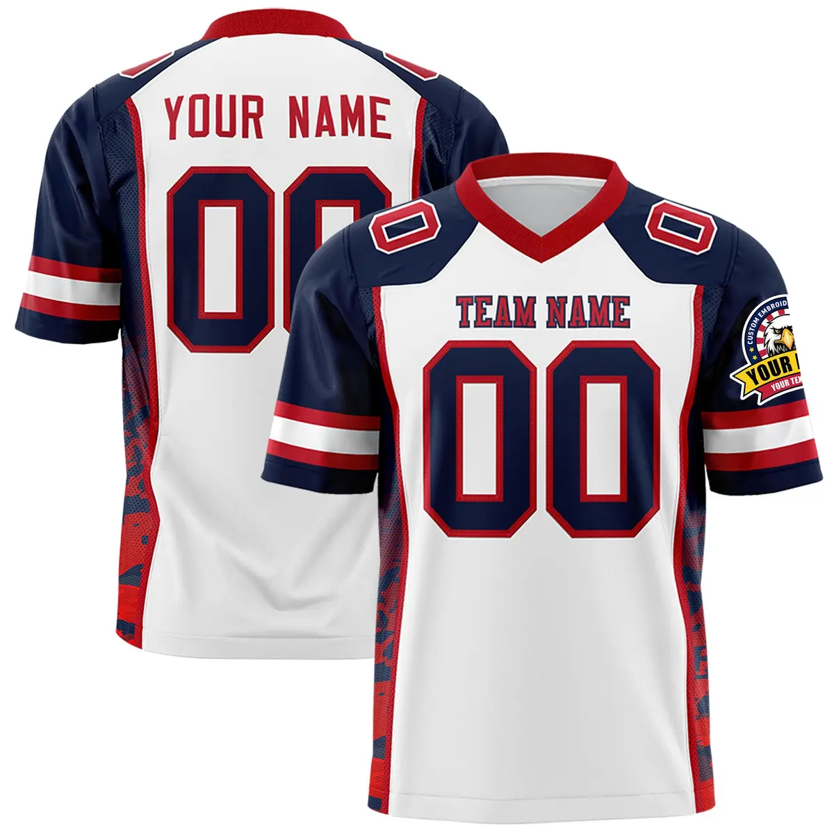 White Navy-Red Raglan Side Pattern Authentic Football Jersey