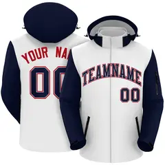 White Navy-Red Raglan Sleeves Waterproof Jacket