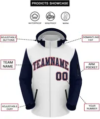 White Navy-Red Raglan Sleeves Waterproof Jacket 2