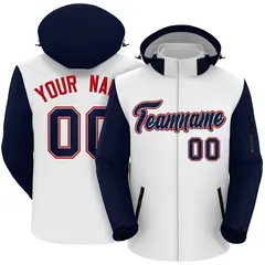 White Navy-Red Raglan Sleeves Waterproof Jacket