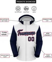 White Navy-Red Raglan Sleeves Waterproof Jacket 2