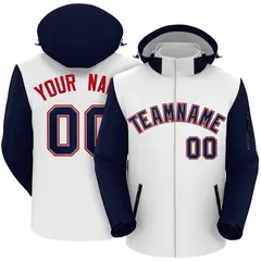 White Navy-Red Raglan Sleeves Waterproof Jacket