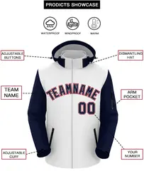 White Navy-Red Raglan Sleeves Waterproof Jacket 2