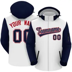 White Navy-Red Raglan Sleeves Waterproof Jacket
