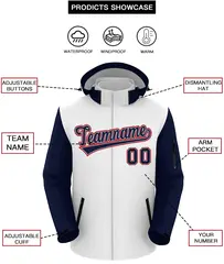 White Navy-Red Raglan Sleeves Waterproof Jacket 2