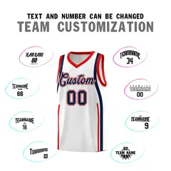 White Navy-Red Ribbon Pattern Basketball Kits 4