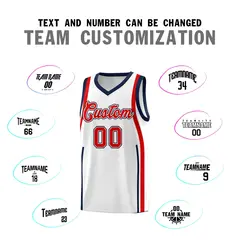 White Navy-Red Ribbon Pattern Basketball Kits 4