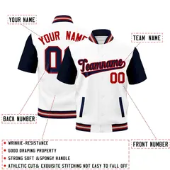 White Navy Red Silver Full-Snap Short Sleeve Varsity Jacket 2