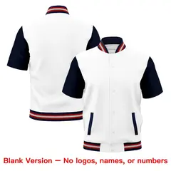 White Navy Red Silver Full-Snap Short Sleeve Varsity Jacket 7