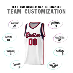 White Navy-Red Sleeve Color Block Classic Basketball Jersey 4