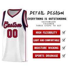 White Navy-Red Sleeve Color Block Classic Basketball Jersey 5