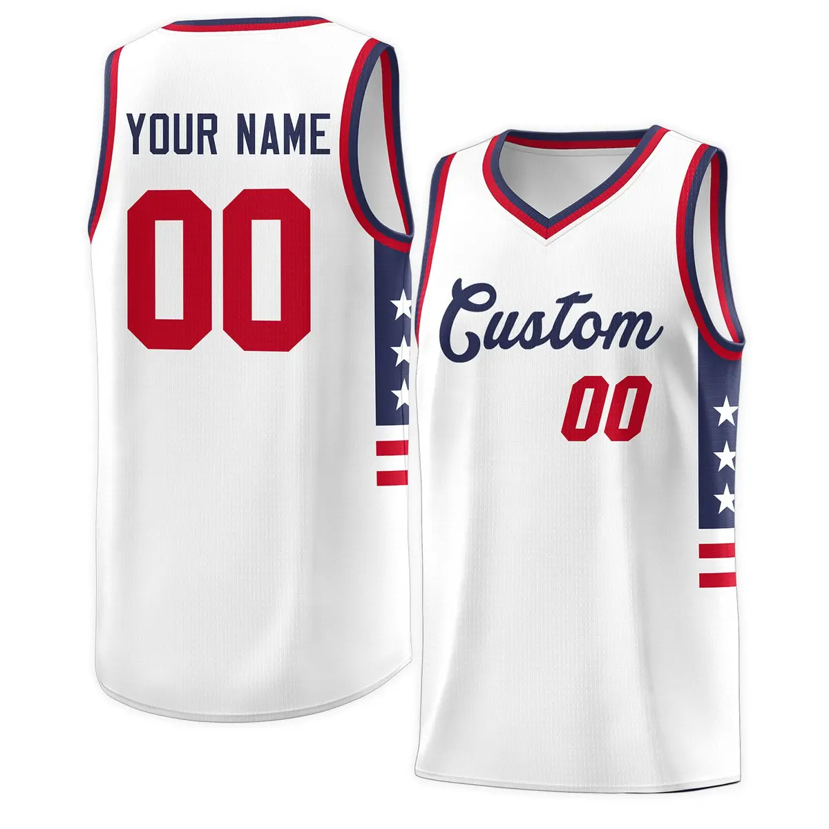 White Navy-Red Star Pattern Fashion Basketball Jersey