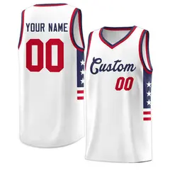 White Navy-Red Star Pattern Fashion Basketball Jersey 1