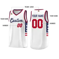 White Navy-Red Star Pattern Fashion Basketball Jersey 2
