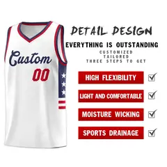 White Navy-Red Star Pattern Fashion Basketball Jersey 4