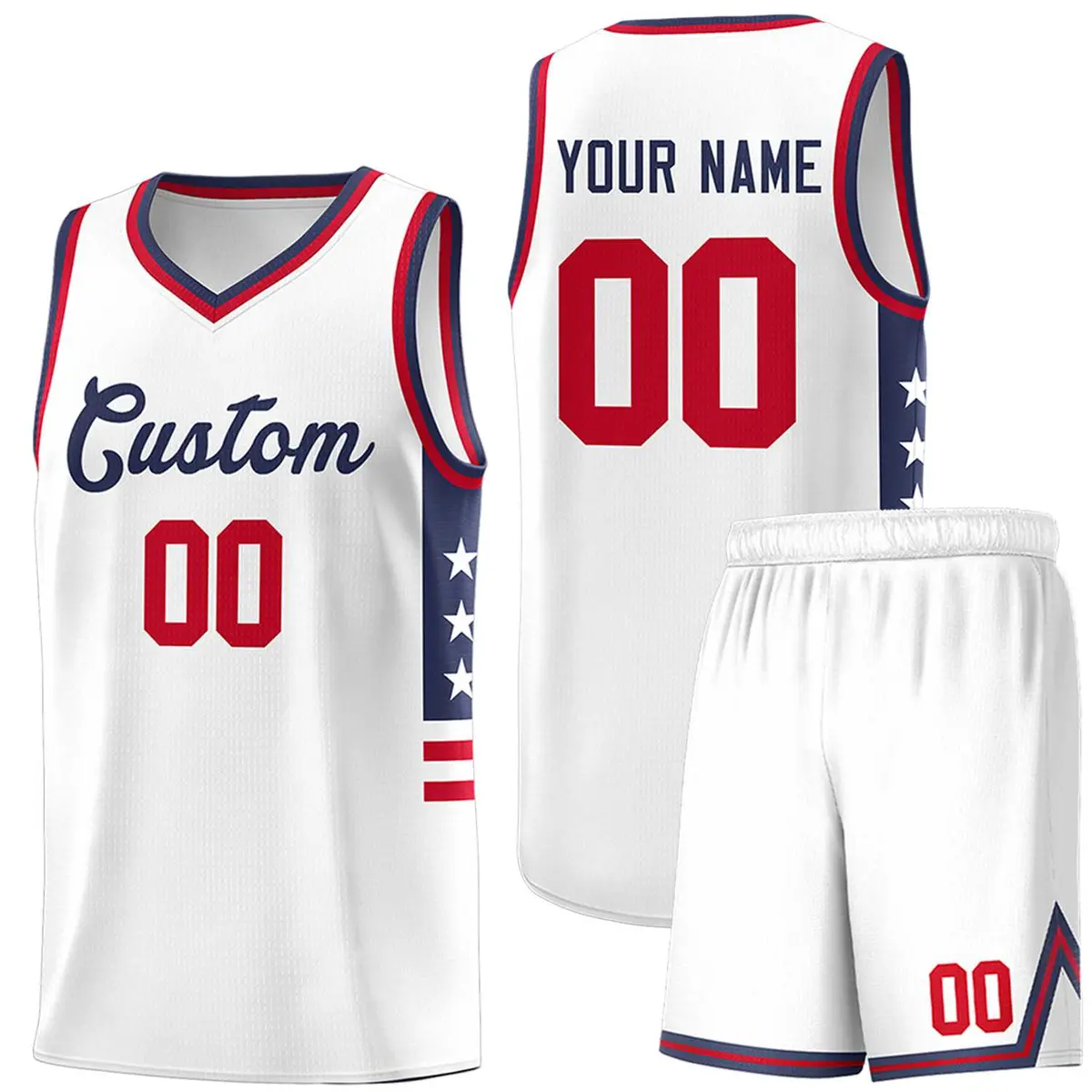 White Navy-Red Star Pattern Sports Basketball Jersey