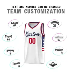 White Navy-Red Star Pattern Sports Basketball Jersey 3