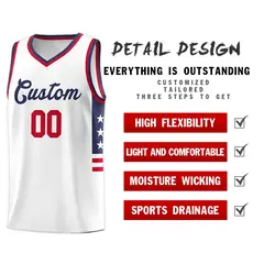 White Navy-Red Star Pattern Sports Basketball Jersey 4