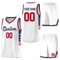 White Navy-Red Star Pattern Sports Basketball Jersey 5