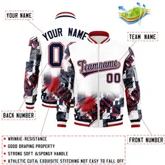 White Navy-Red Street Graffiti Varsity Letterman Jacket 2