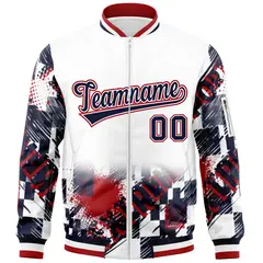 White Navy-Red Street Graffiti Varsity Letterman Jacket 3