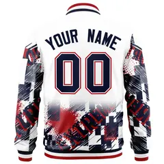 White Navy-Red Street Graffiti Varsity Letterman Jacket 4