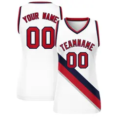White Navy-Red Thick Slash Mesh Basketball Jersey For Women