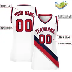 White Navy-Red Thick Slash Mesh Basketball Jersey For Women 2