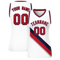 White Navy-Red Thick Slash Mesh Basketball Jersey For Women 1